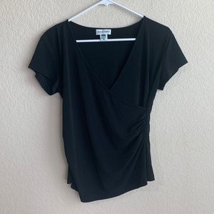 Black Maternity V-Neck Short Sleeve Wrap Top
